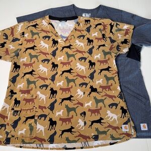 Carhartt Scrub Top Bundle XL Dog Park Print + Gray Force Modern Fit